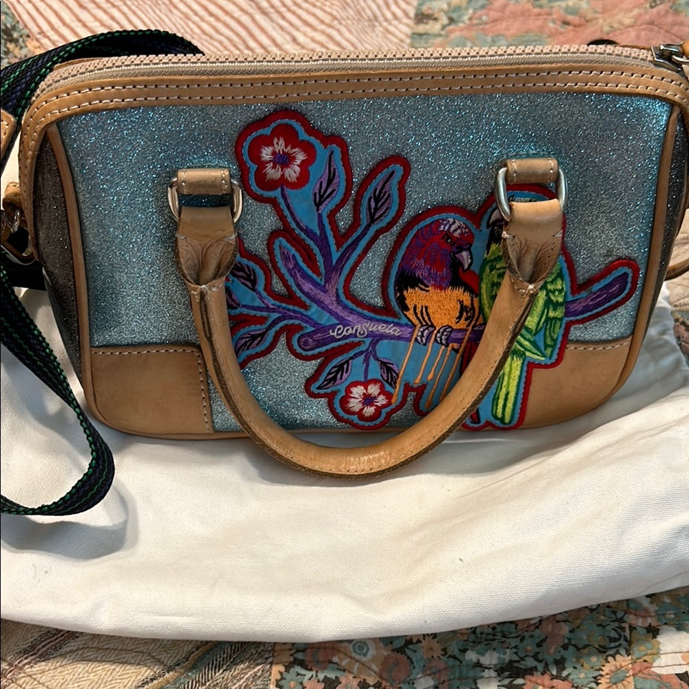 2 Dif sides Consuela Adrian Glitter Luncheon crossbody with matching card/wallet - Picture 2 of 16